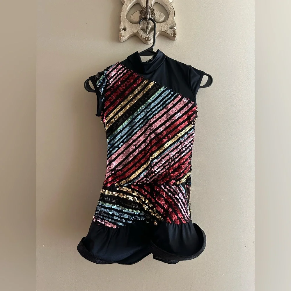 Weissman Jazz Clogging Dance Dress Multi Rainbow Sequin size MC